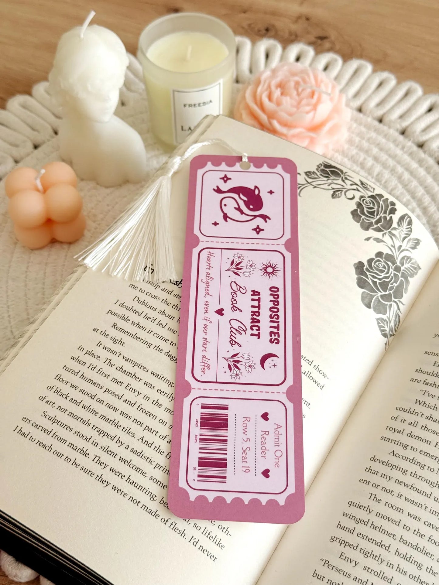 Opposites Attract Book Club Ticket Bookmark with Tassel