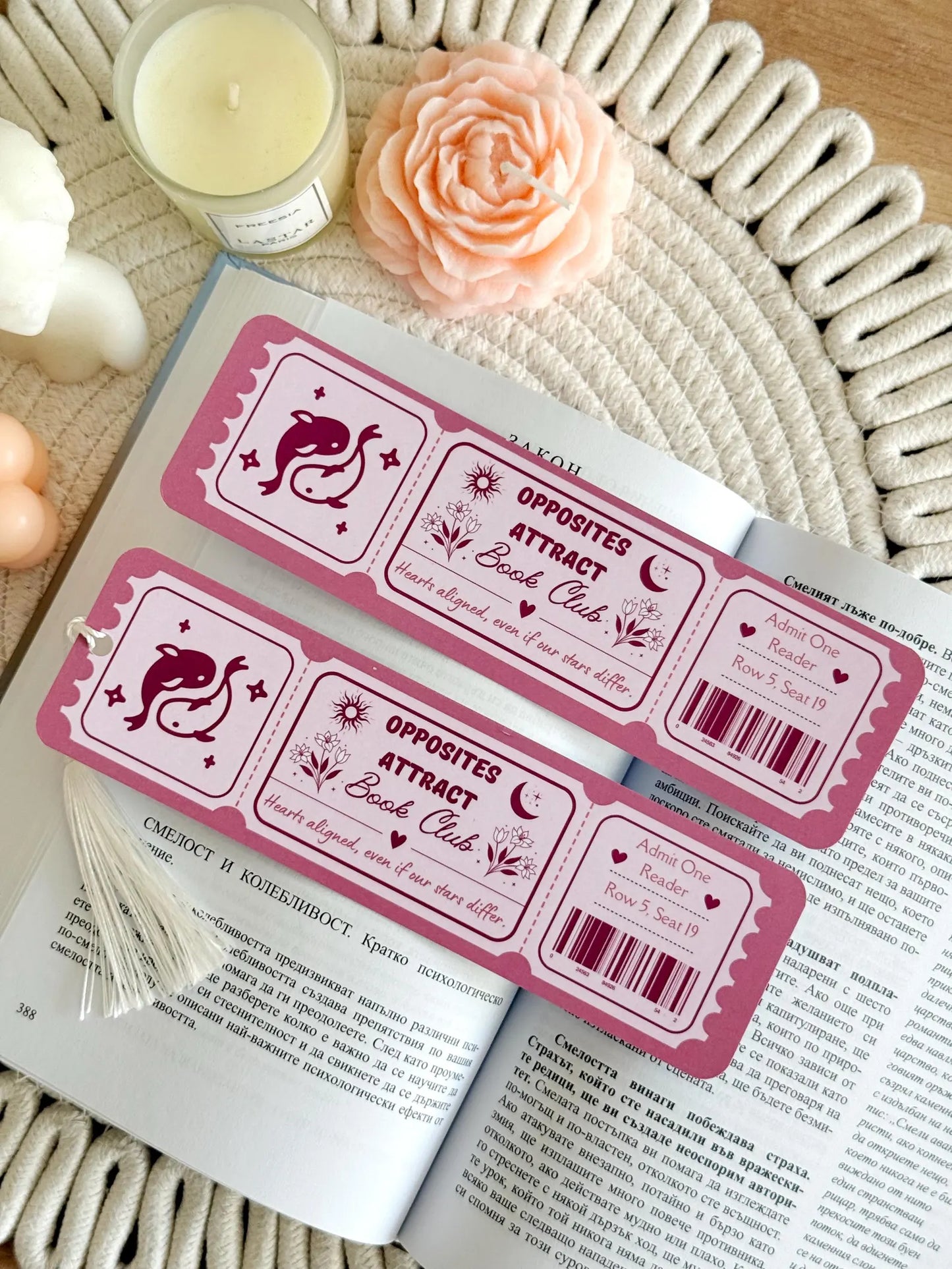 Opposites Attract Book Club Ticket Bookmark with Tassel