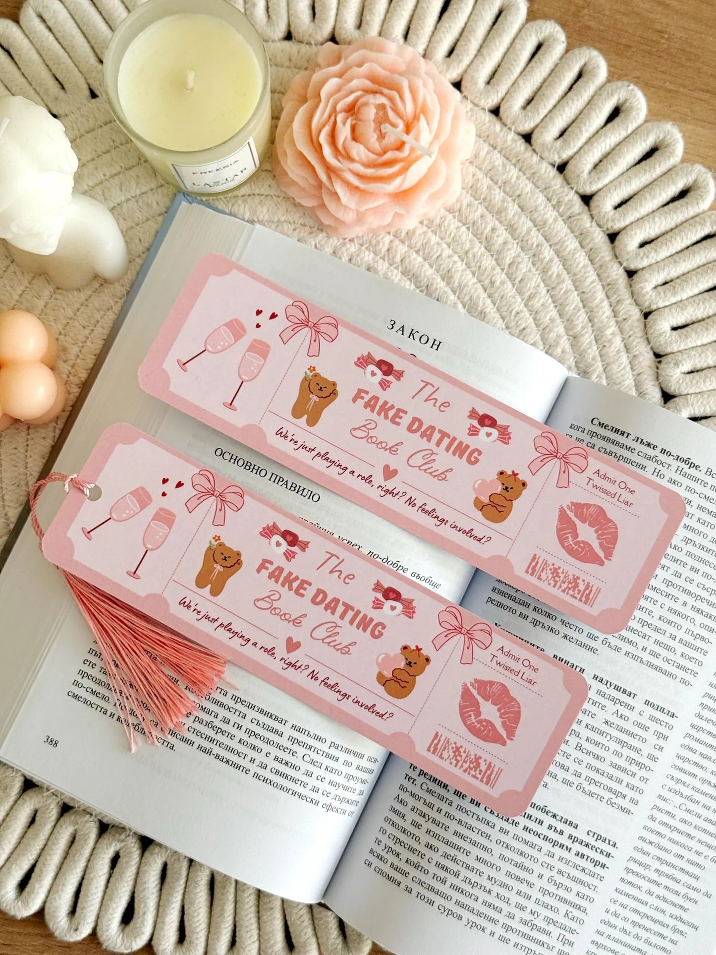 Fake Dating Book Club Ticket Bookmark with Tassel