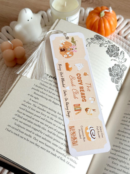 Cosy Reads Book Club Ticket Bookmark with Tassel