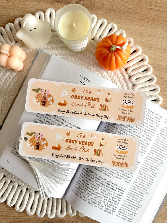 Cosy Reads Book Club Ticket Bookmark with Tassel