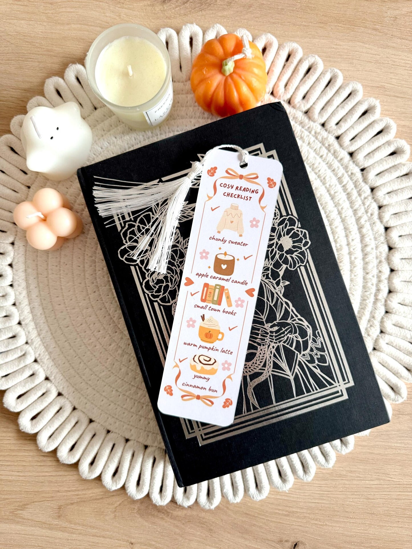 Cosy Reading Checklist Bookmark with Tassel