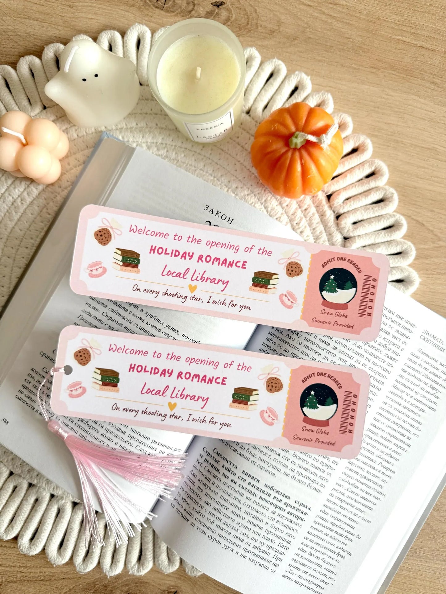 Holiday Romance Book Club Ticket Bookmark with Tassel