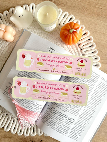 Strawberry Matcha Book Club Ticket Bookmark with Tassel