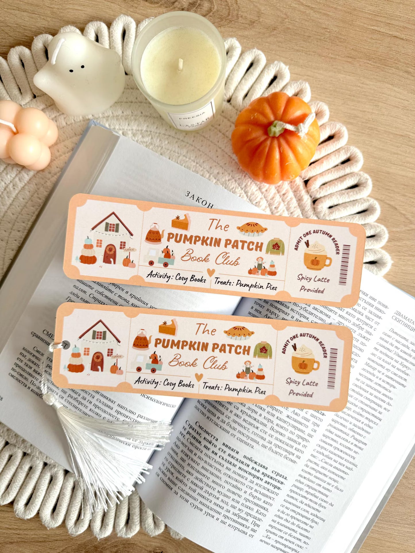 Pumpkin Patch Book Club Ticket Bookmark with Tassel