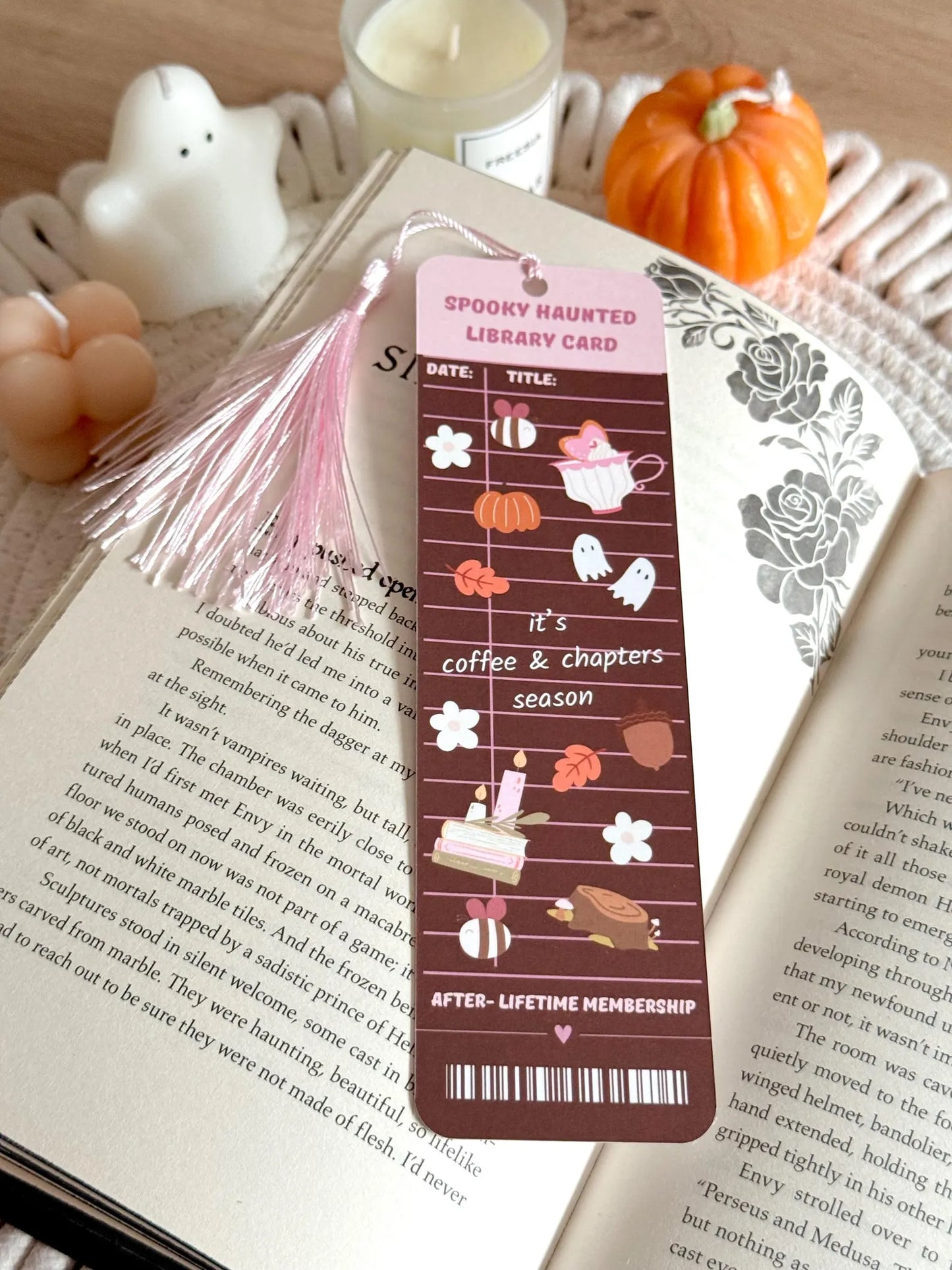 Haunted Library Card Bookmark with Tassel