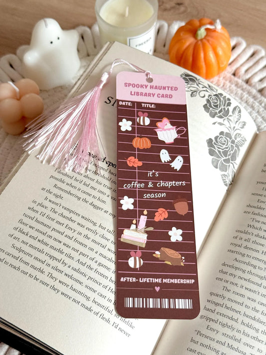 Haunted Library Card Bookmark with Tassel