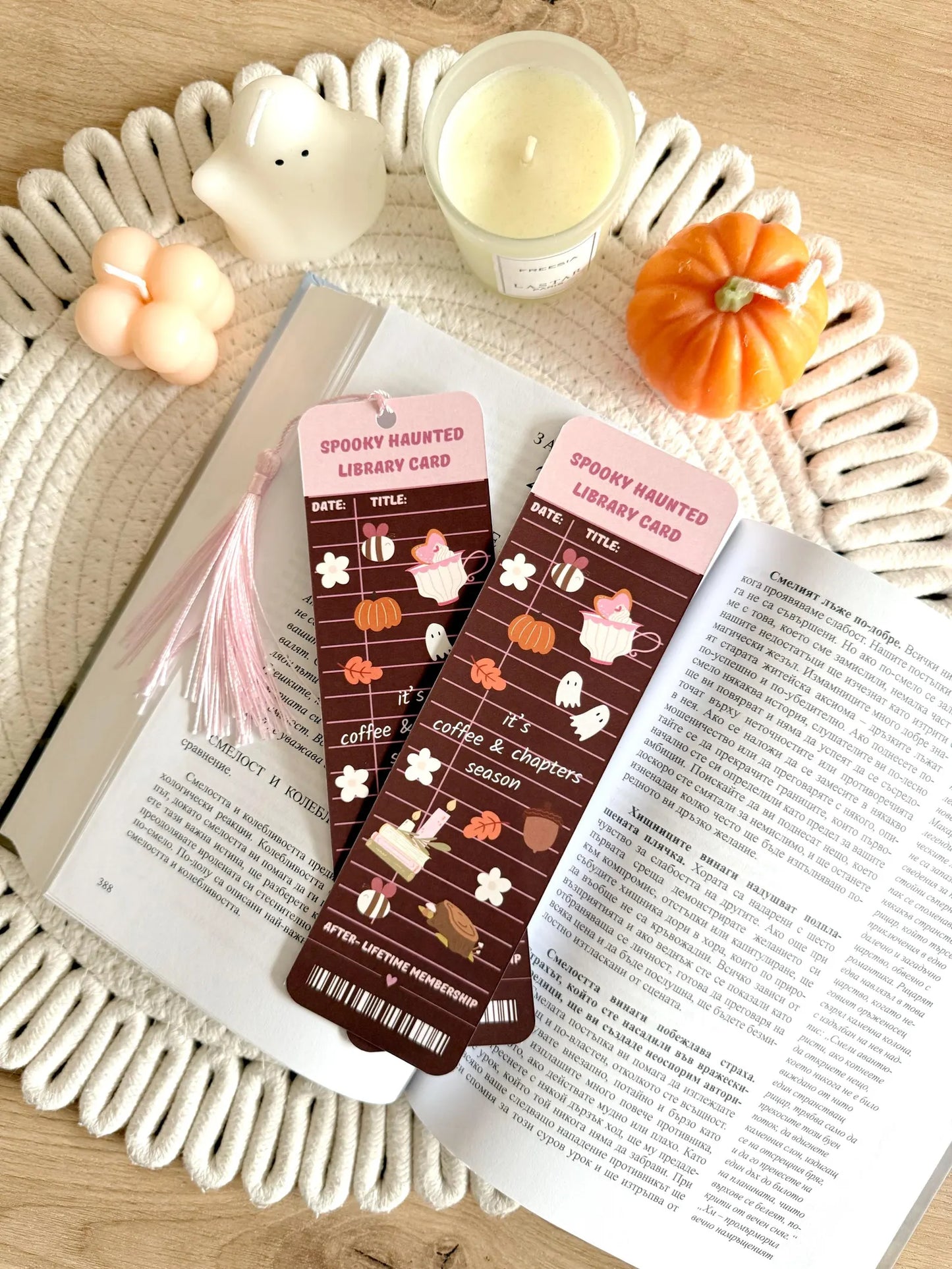 Haunted Library Card Bookmark with Tassel