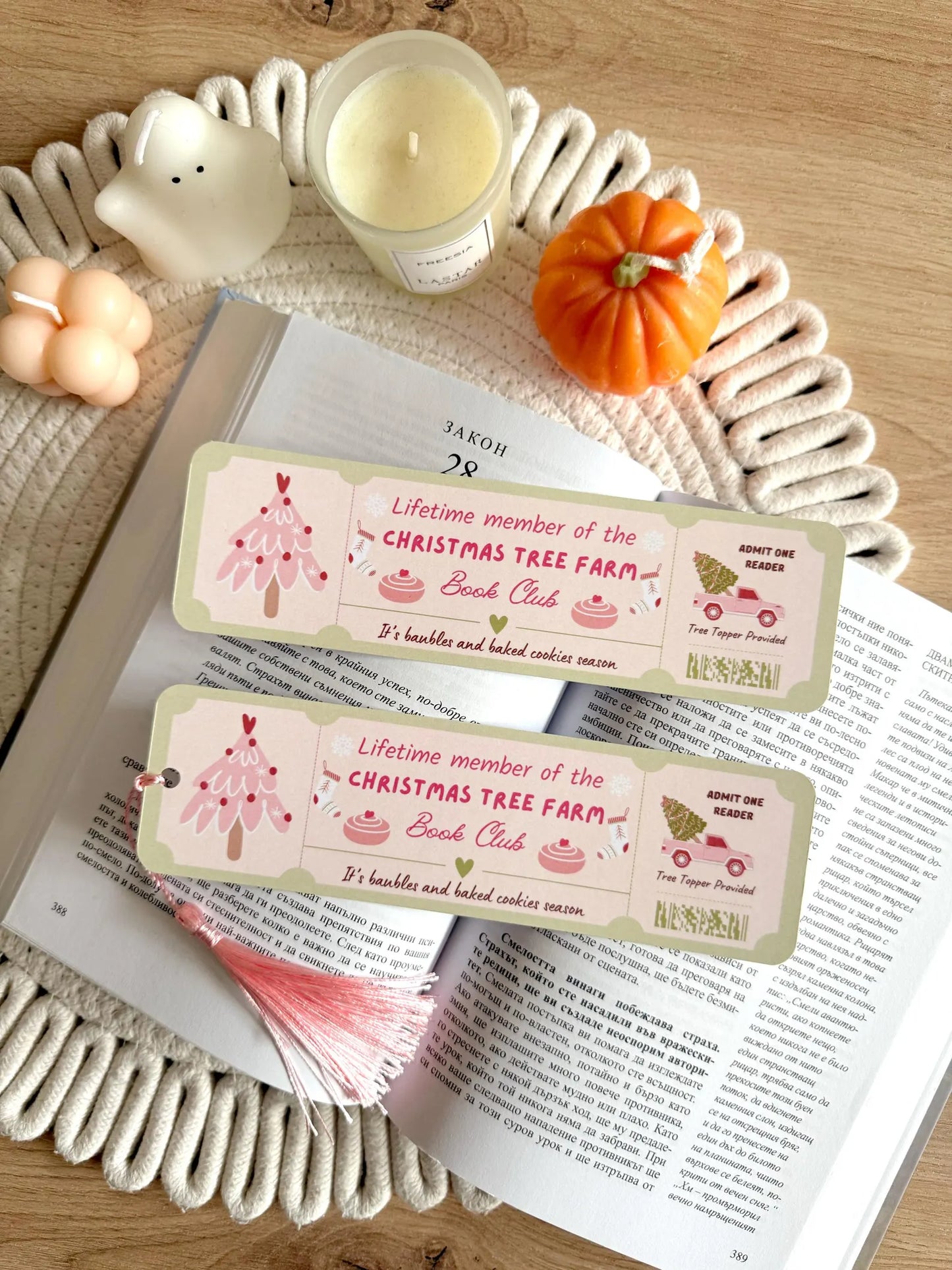 Christmas Tree Farm Book Club Ticket Bookmark with Tassel