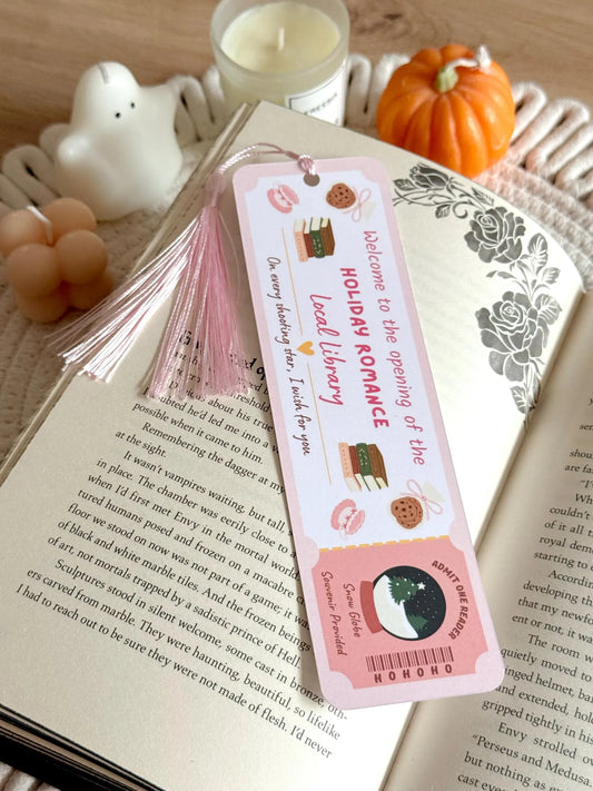 Holiday Romance Book Club Ticket Bookmark with Tassel