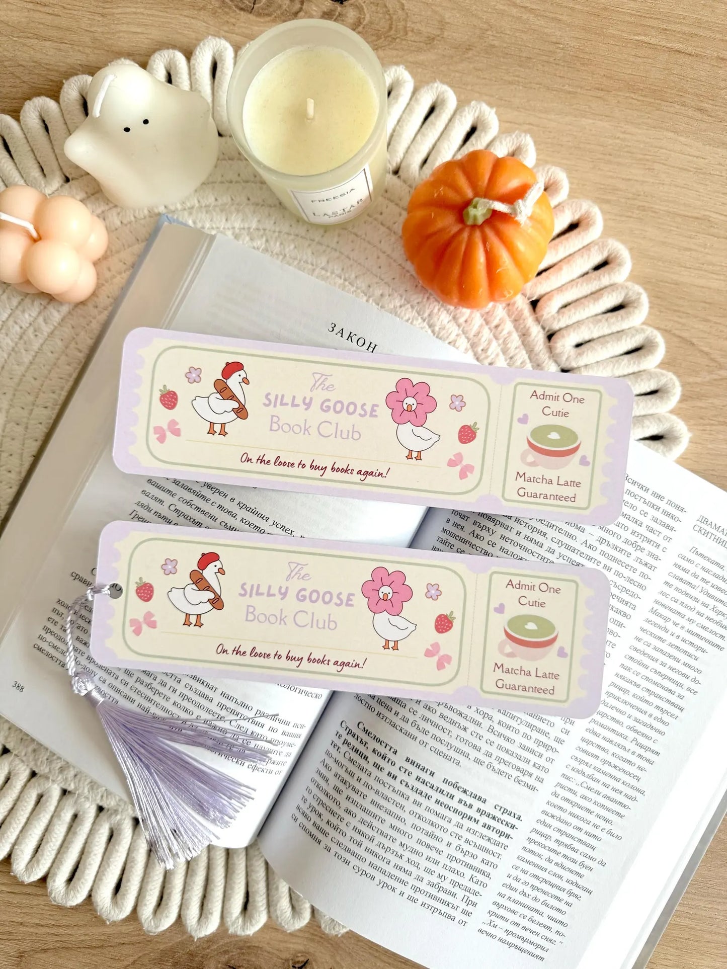 Silly Goose Book Club Ticket Bookmark with Tassel