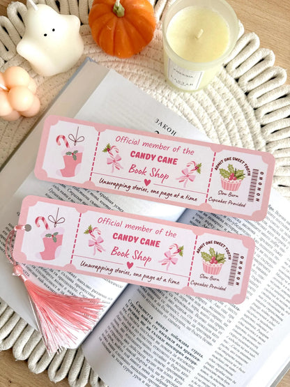 Candy Cane Book Club Ticket Bookmark with Tassel