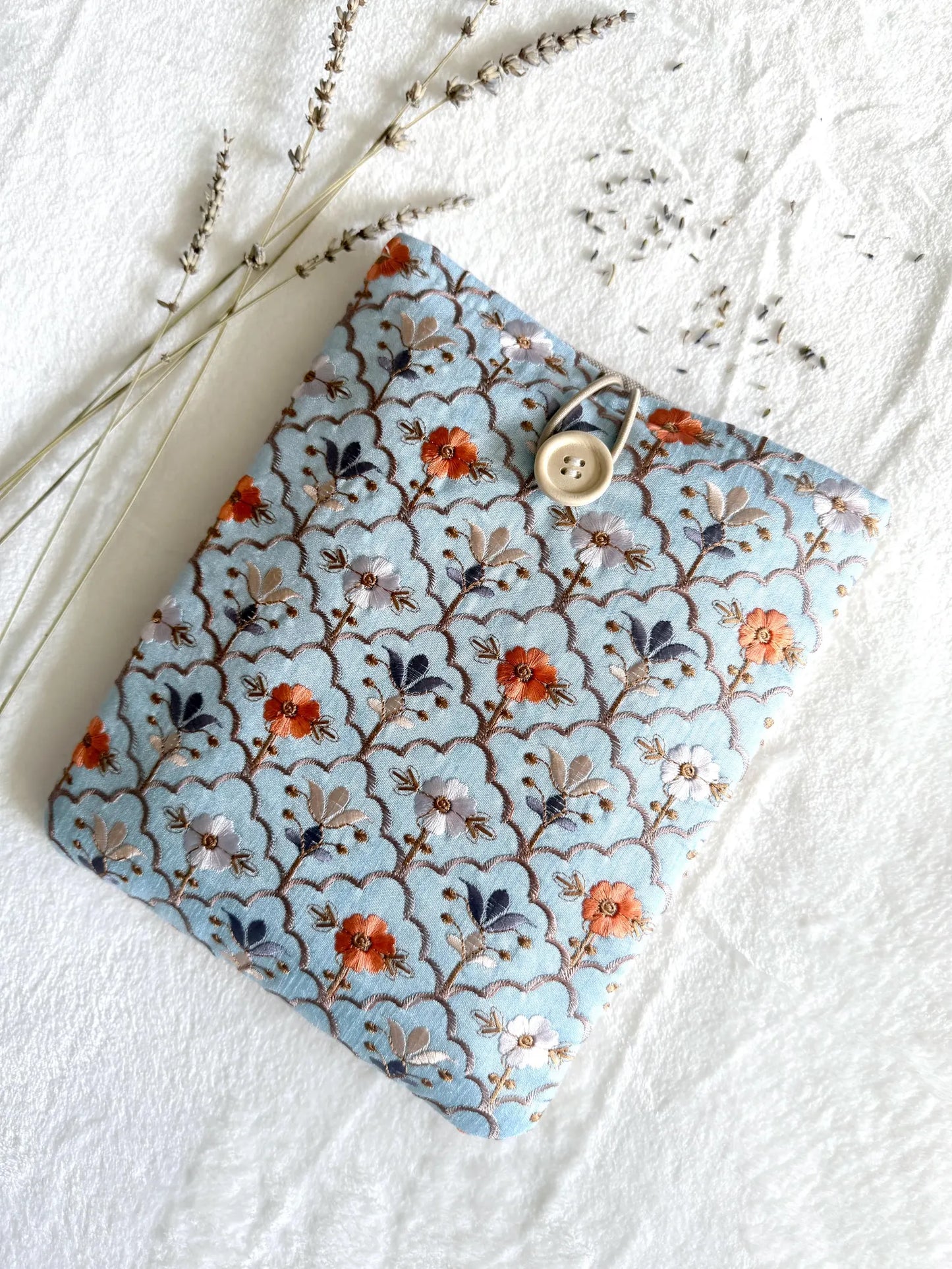 Embroidered Sky Blue Book Sleeve