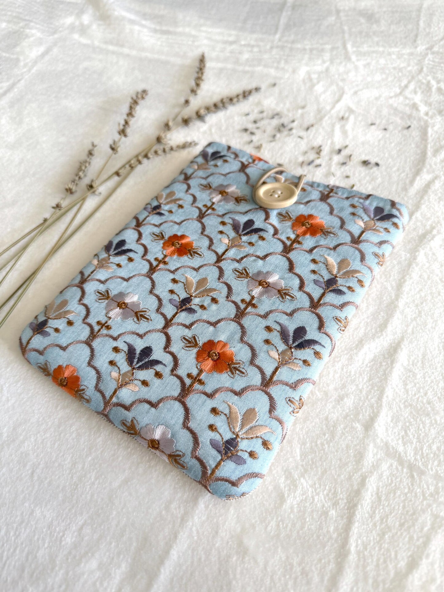 Embroidered Blue Autumn E-Reader Sleeve