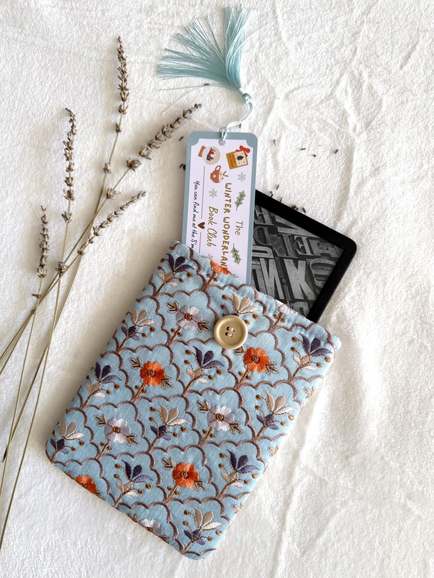 Embroidered Blue Autumn E-Reader Sleeve