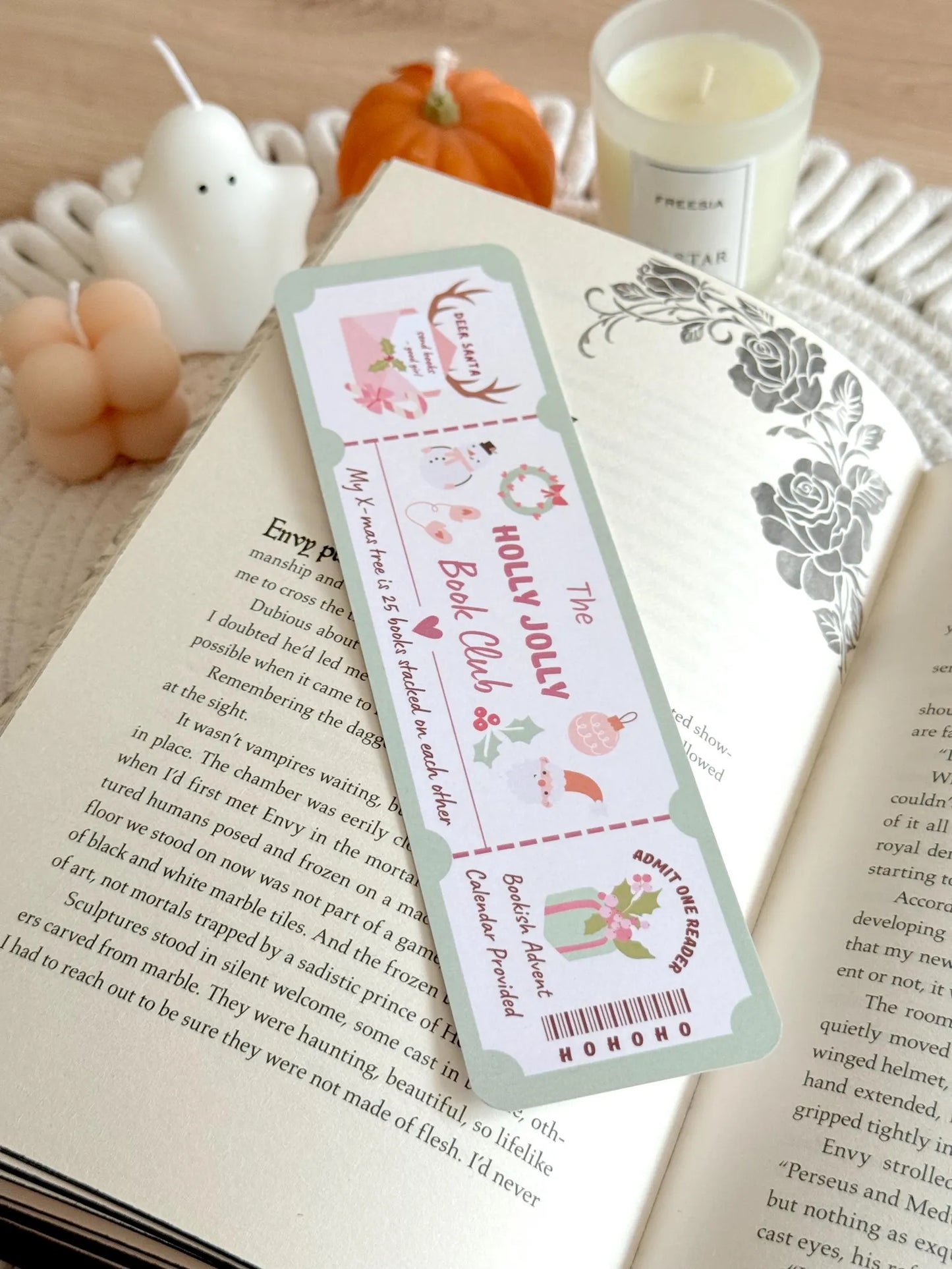 Holly Jolly Book Club Ticket Bookmark with Tassel