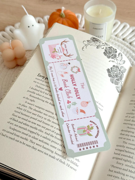 Holly Jolly Book Club Ticket Bookmark with Tassel