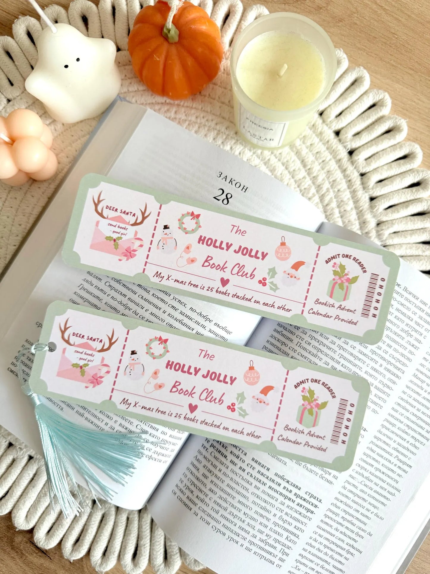 Holly Jolly Book Club Ticket Bookmark with Tassel