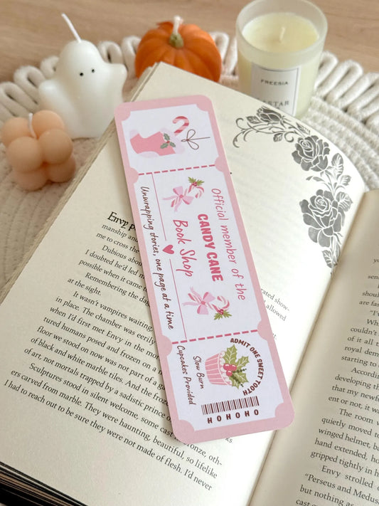 Candy Cane Book Club Ticket Bookmark with Tassel