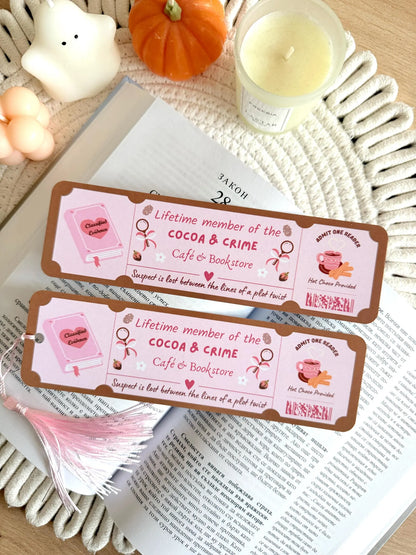 Cocoa and Crime Book Club Ticket Bookmark with Tassel