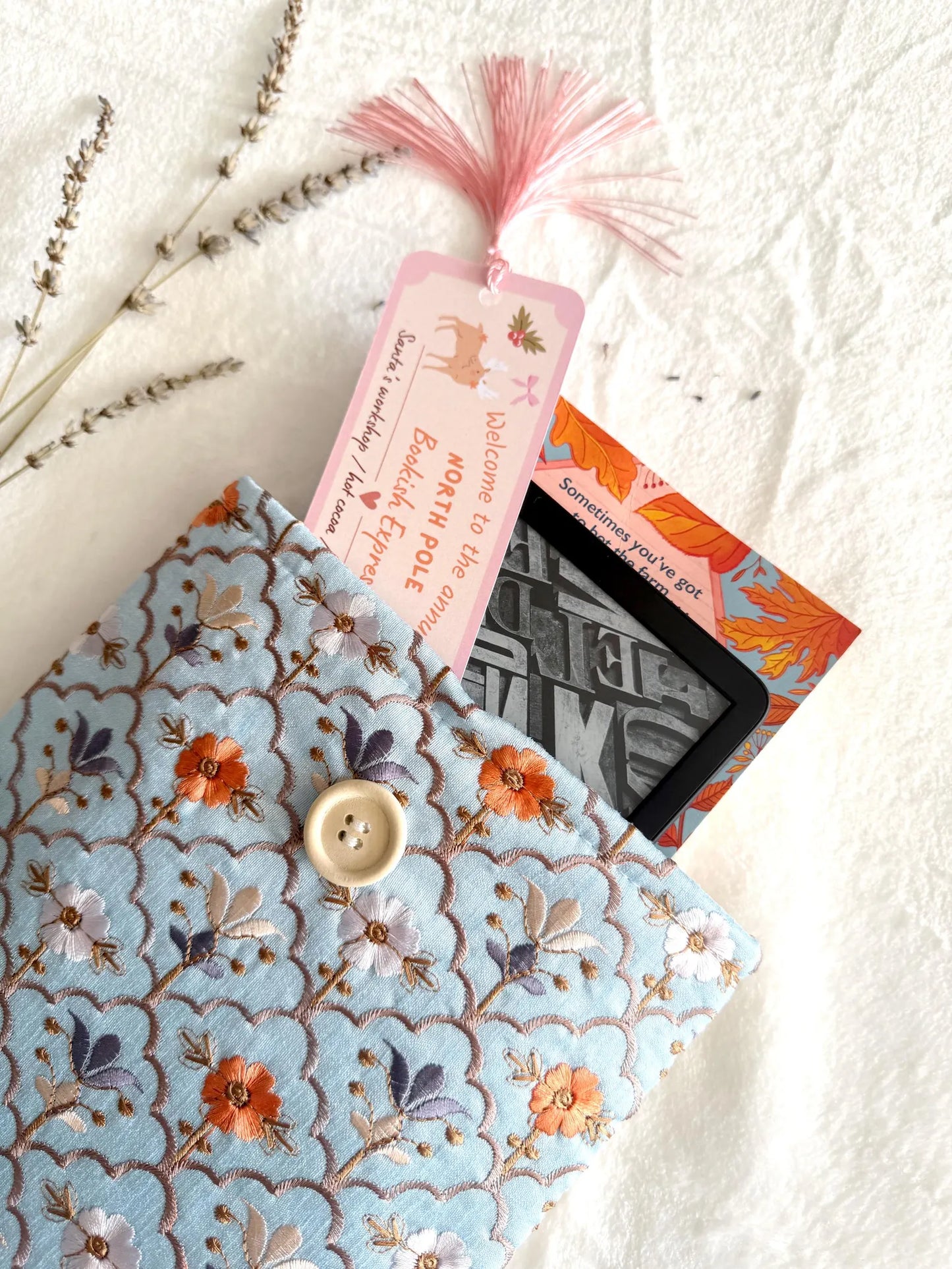 Embroidered Sky Blue Book Sleeve