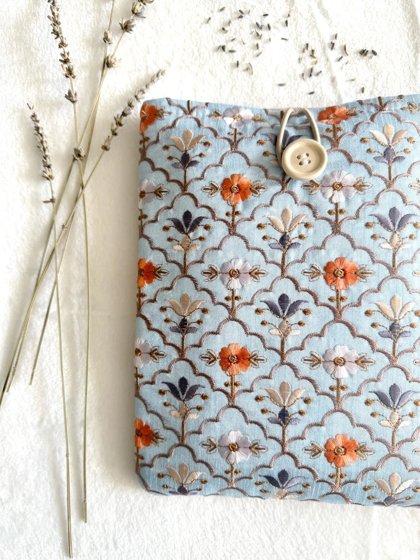 Embroidered Sky Blue Book Sleeve