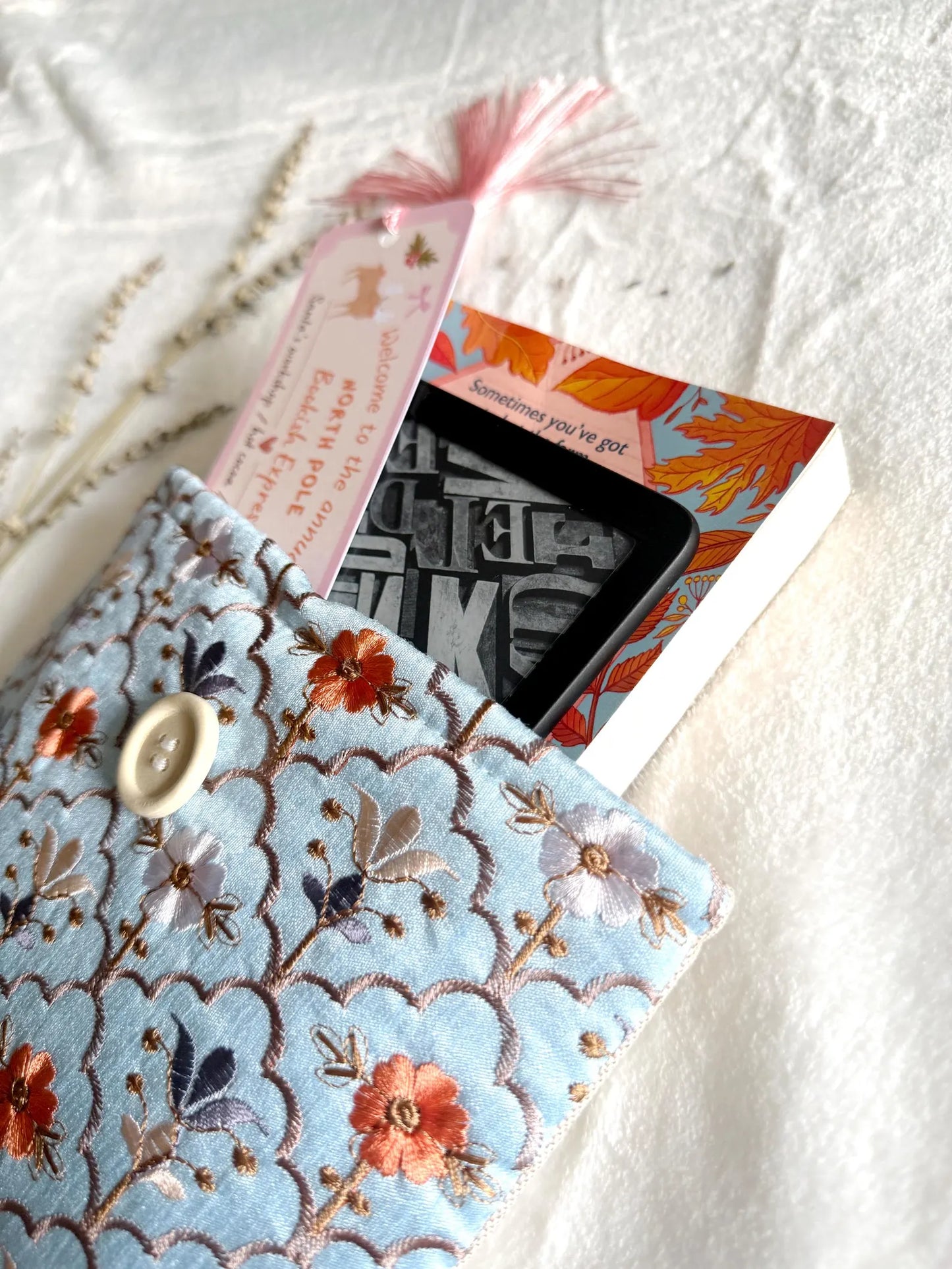 Embroidered Sky Blue Book Sleeve