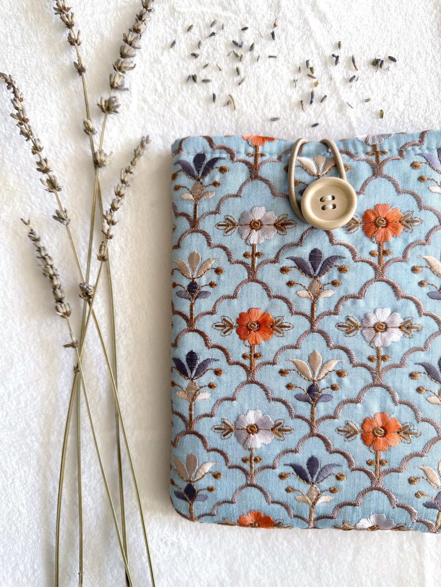 Embroidered Blue Autumn E-Reader Sleeve