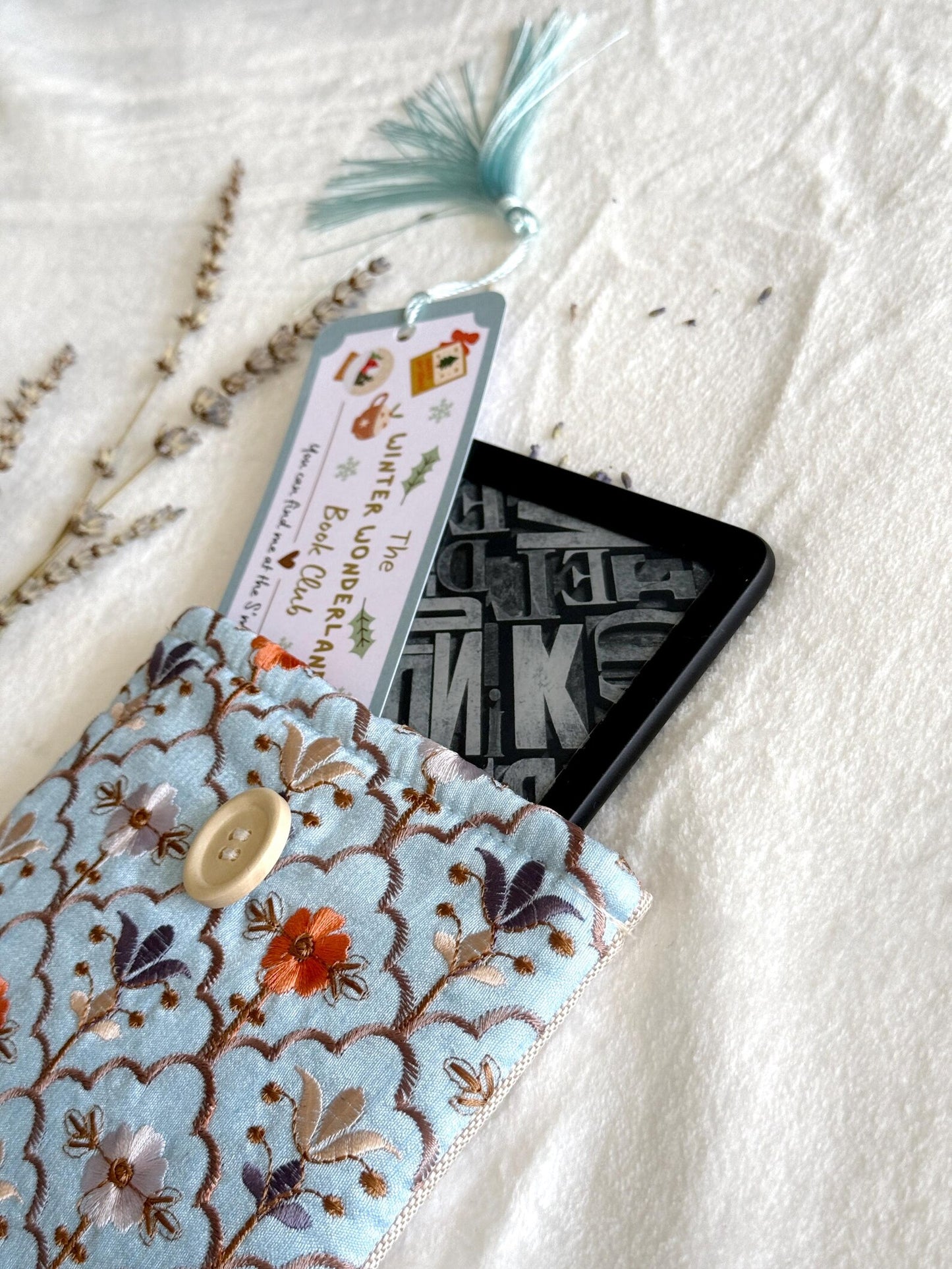 Embroidered Blue Autumn E-Reader Sleeve