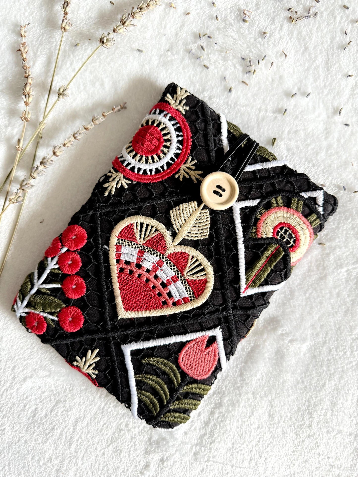 Embroidered Black Heart E-Reader Sleeve