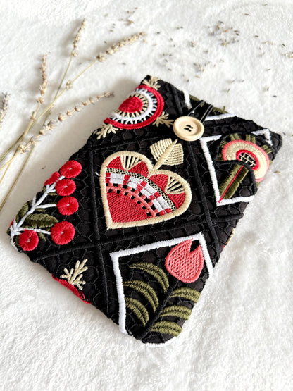 Embroidered Black Heart E-Reader Sleeve