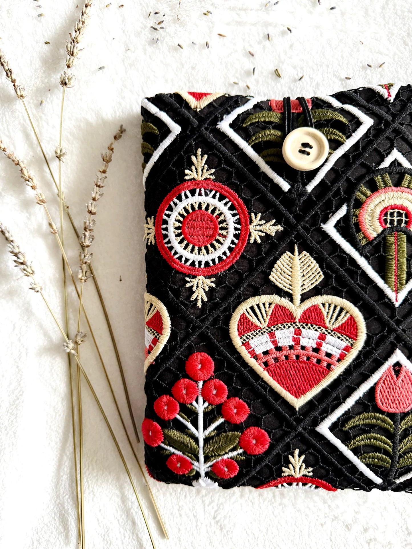 Embroidered Black Floral Book Sleeve
