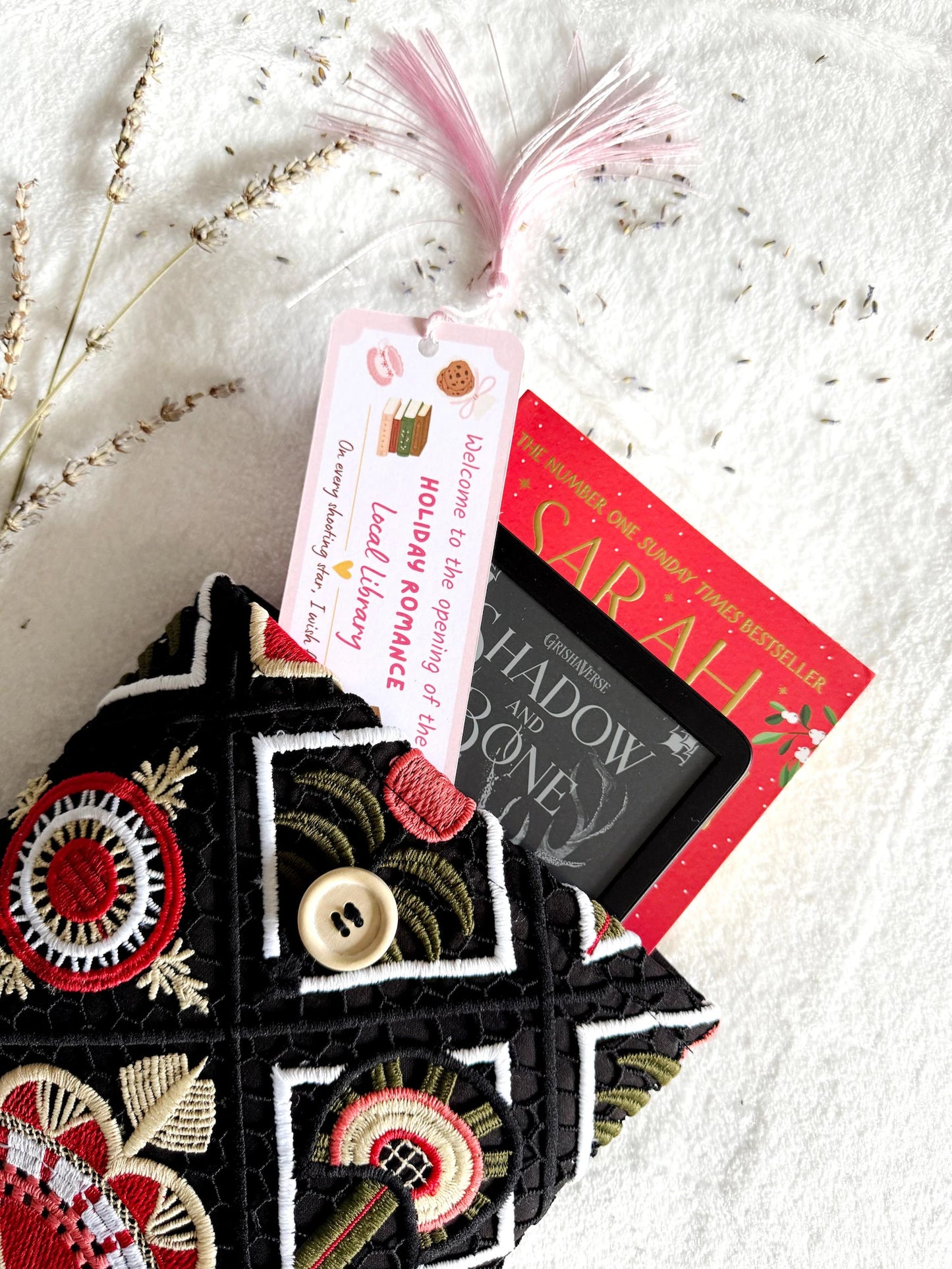 Embroidered Black Floral Book Sleeve