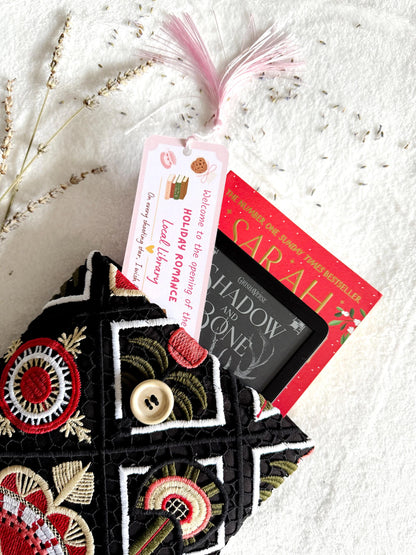 Embroidered Black Floral Book Sleeve