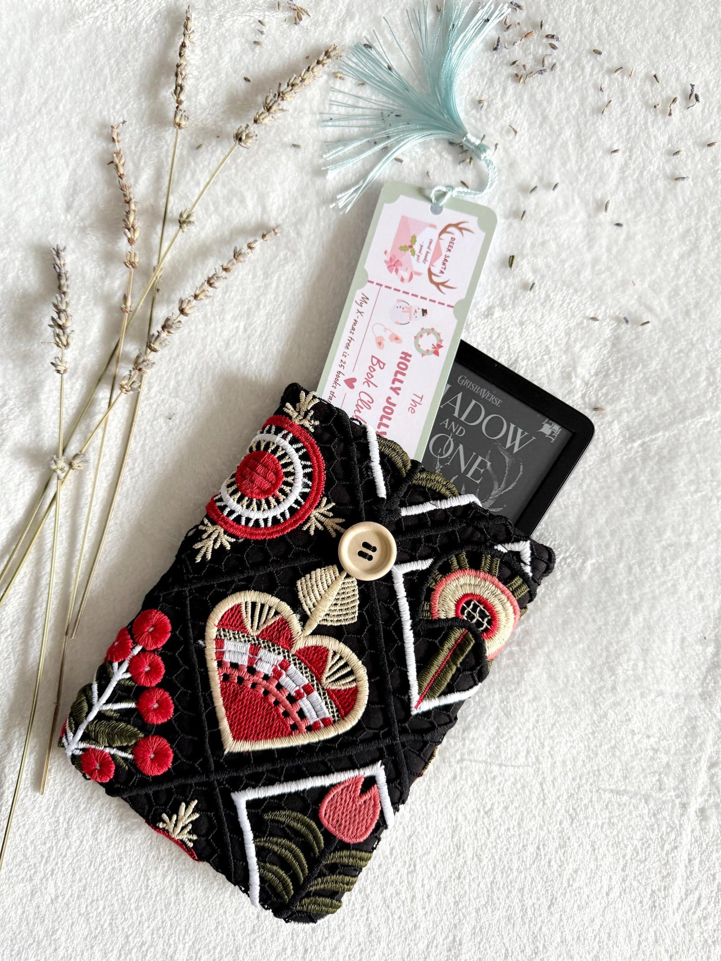 Embroidered Black Heart E-Reader Sleeve