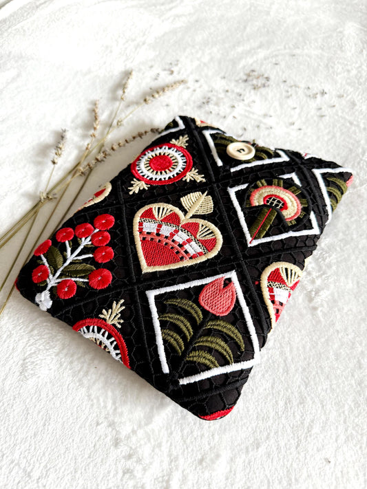 Embroidered Black Floral Book Sleeve