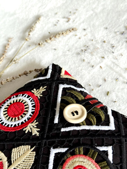Embroidered Black Floral Book Sleeve
