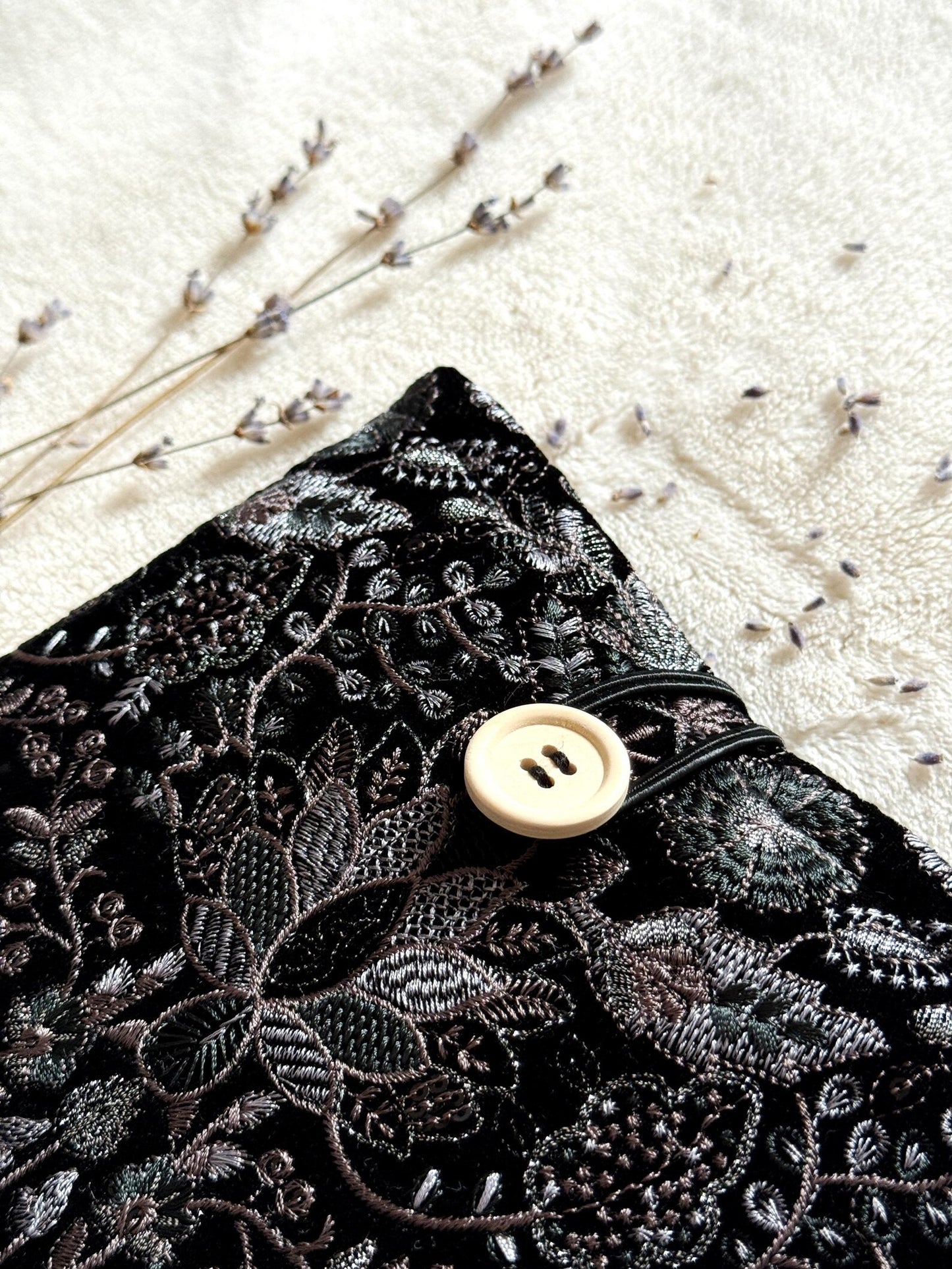 Embroidered Black Floral Book Sleeve