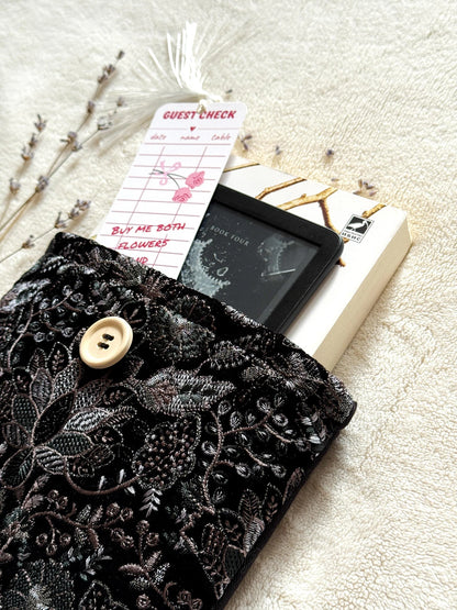 Embroidered Black Floral Book Sleeve