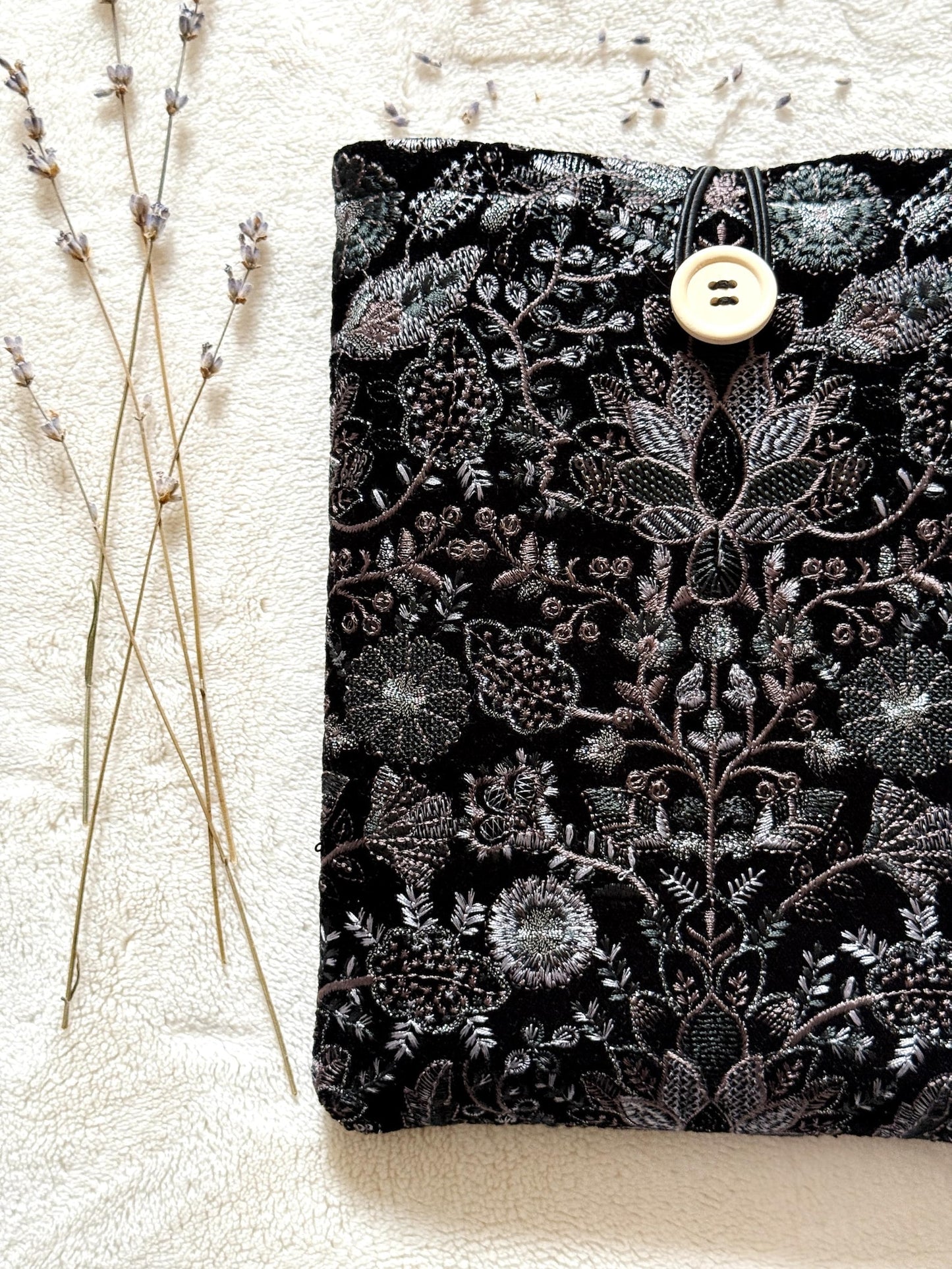 Embroidered Black Floral Book Sleeve