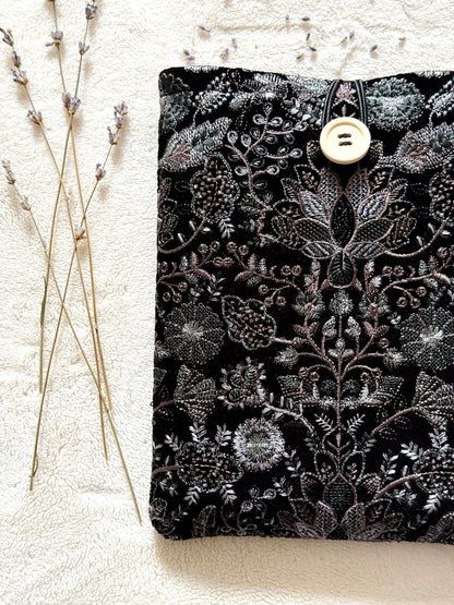 Embroidered Black Floral Book Sleeve