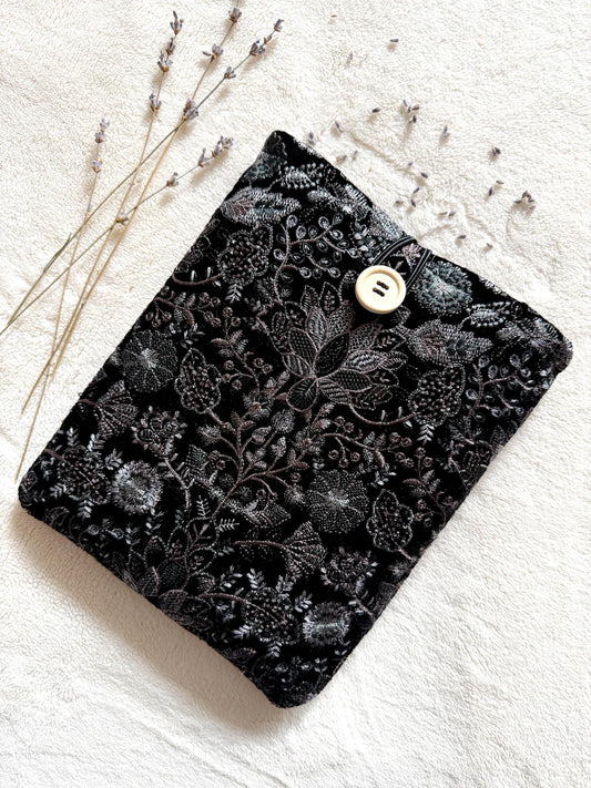 Embroidered Black Floral Book Sleeve