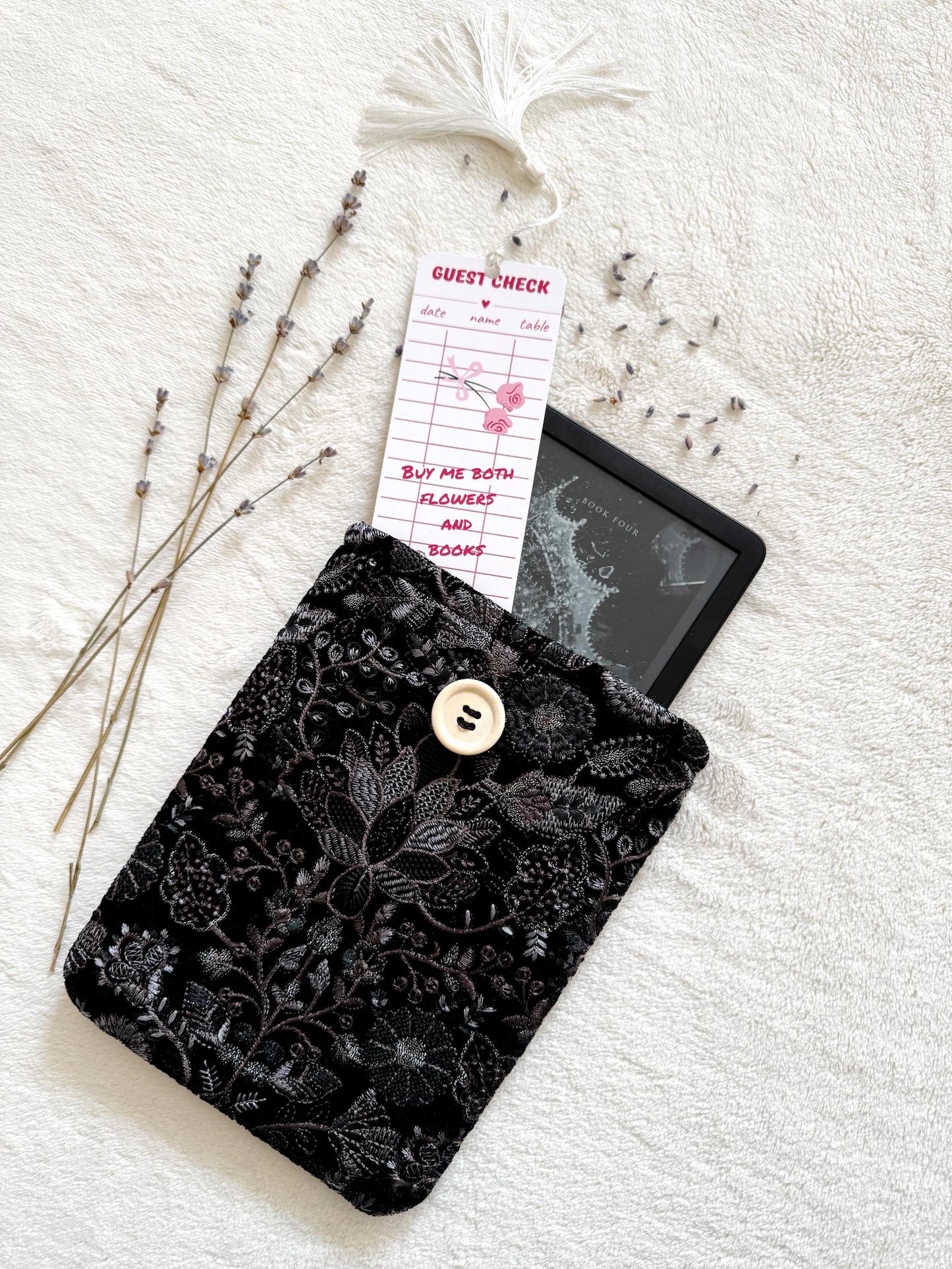 Embroidered Silver Floral E-Reader Sleeve
