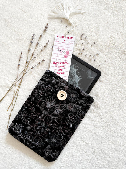 Embroidered Silver Floral E-Reader Sleeve