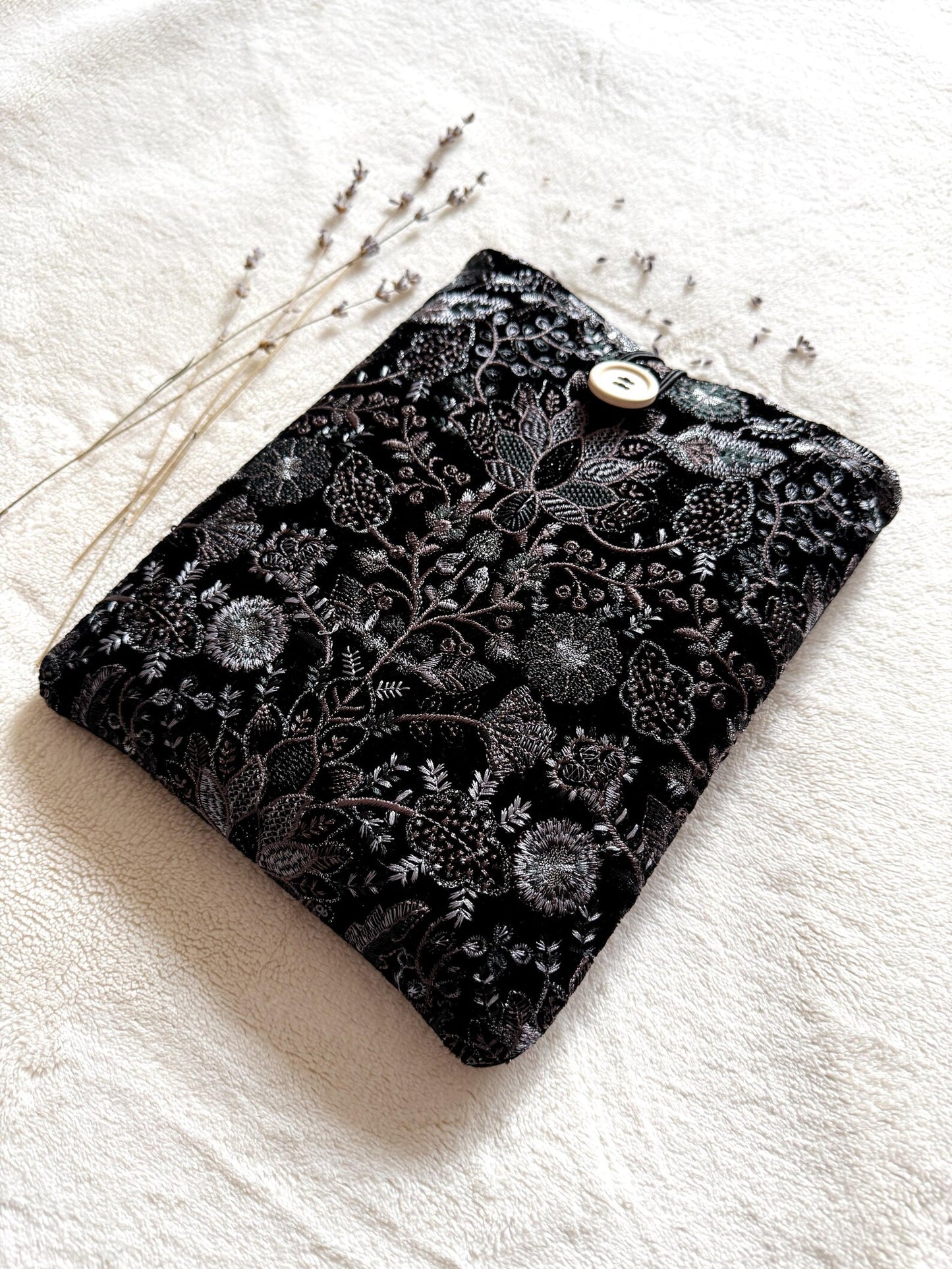 Embroidered Black Floral Book Sleeve