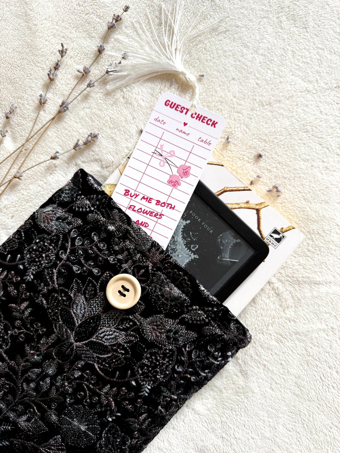 Embroidered Black Floral Book Sleeve