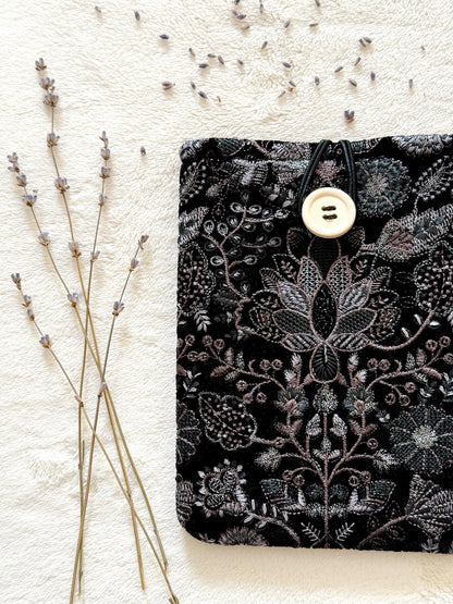 Embroidered Silver Floral E-Reader Sleeve
