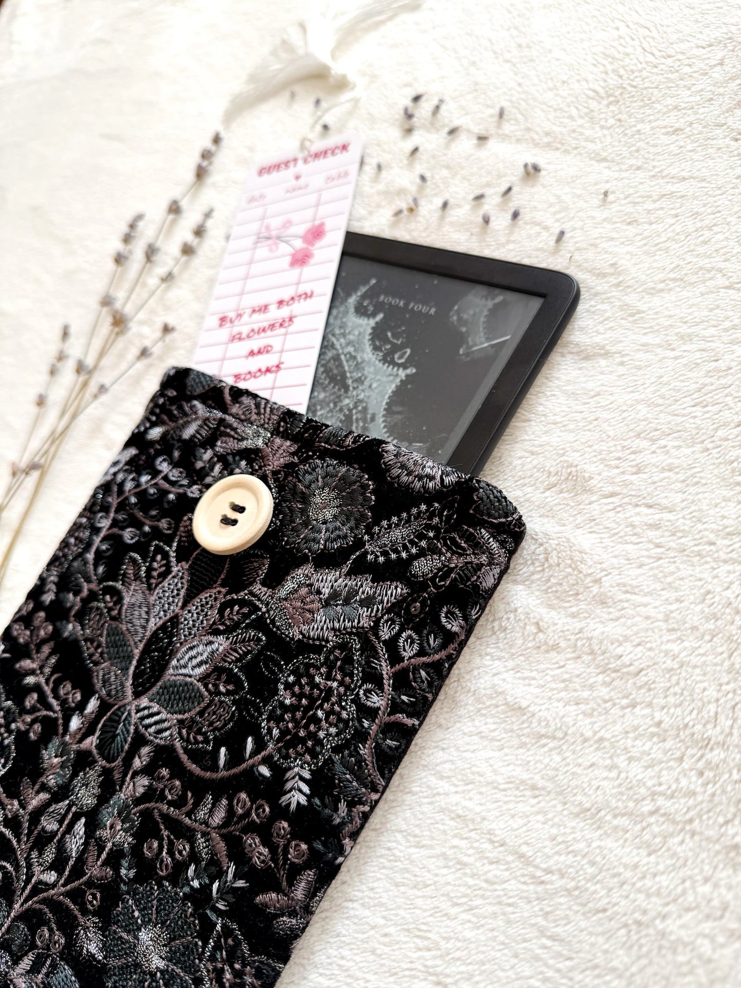 Embroidered Silver Floral E-Reader Sleeve