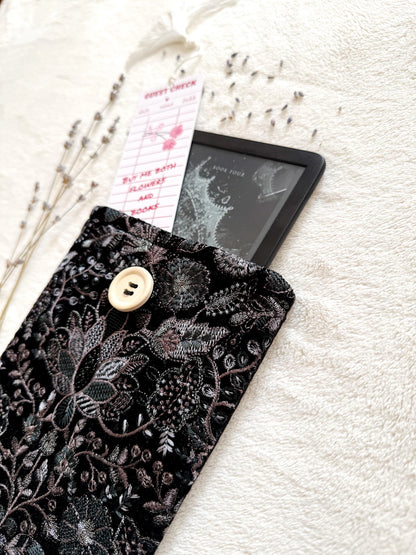 Embroidered Silver Floral E-Reader Sleeve