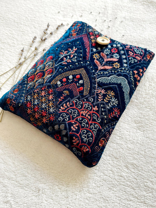 Embroidered Floral Navy Book Sleeve